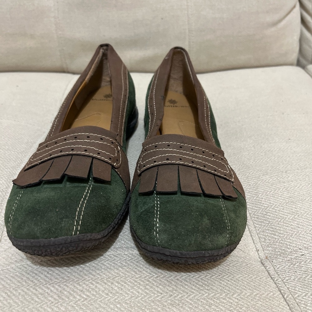 WOMEN'S RUFFHEWN LAWDON GREEN & BROWN SUEDE LOAFER SLIP ONS SIZE 9 M - Picture 3 of 7